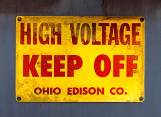 Closeup shot of a warning High Voltage sign