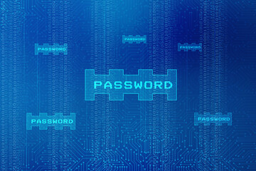 2d illustration abstract password digital binary data on computer screen