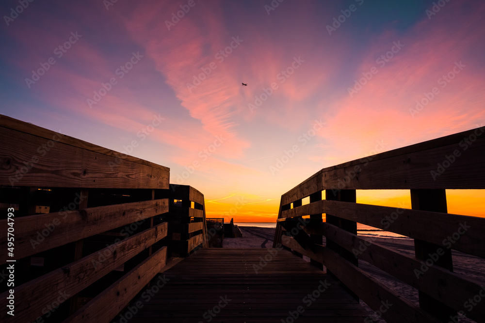 Sticker beautiful shot of a beach at sunset in new york