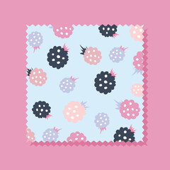 Seamless vector pattern of cute raspberries in cartoon style, pastel colours