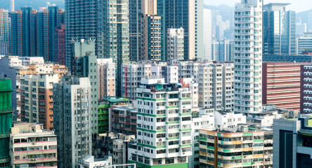 Fototapeta na wymiar Crowded apartment buildings in Hong Kong