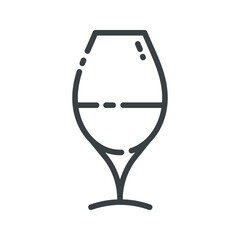 Vector wineglass with wine line icon isolated on transparent background.