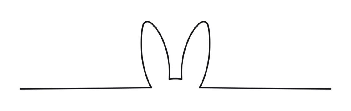 Easter Bunny Ears line art banner in scribble style hand drawn with continuous thin line, divider shape. Isolated on white background. Vector illustration