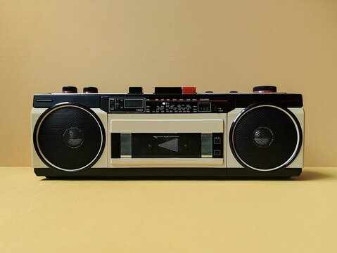 Retro Boombox On Yellow Table