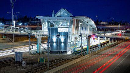 Crowfoot CTrain light rail station in Calgary, Alberta, Canada at night