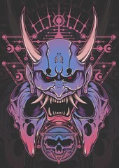 Oni Demon Mask Vector Illustration