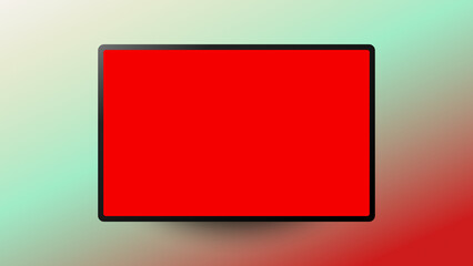 red tablet screen on colorful background, mockup or template, illustration