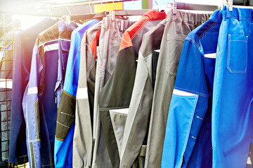 Work clothes on hanger in store