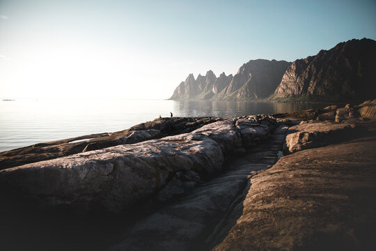 Beautiful landscape view of Devil's Teeth mountains, Tungeneset, Okshornan, Senja, Norway