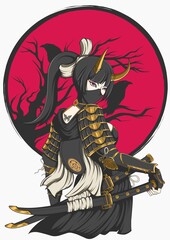 Samurai Girl Mascot Ilustration Design