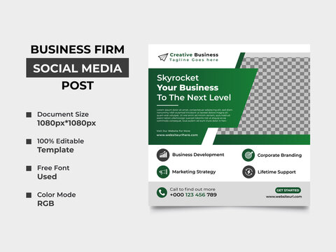 business firm or corporate social media banner template design with an image placement, professional eye-catchy colorful design. Standard for web banner and social media, vector square eps 10.