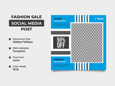 fashion sale social media banner template design with an image placement, two basic color used in the design. Eye catchy, fully editable, organized square template. vector eps 10 version
