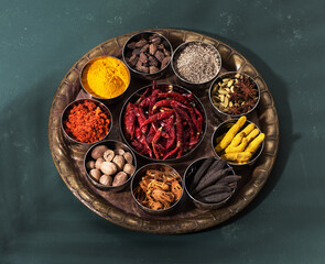Indian spices spicy and seasoning top view