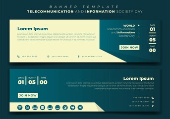 Web Banner template for telecommunication and information society day in landscape background design