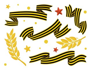 Fototapeta premium Victory Day May 9 symbols of the holiday Laurel branches stars St. George ribbon Vector illustration