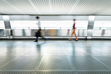 Business people walking on footbridge