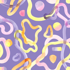 Abstract hand painted boho shapes painting, modern pastel coloured paint, watercolour seamless pattern, wrapping paper, background. Fun and creative colourful geometry shapes