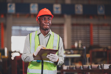 portrait African American worker in the factory.Engineer or technician  male black man