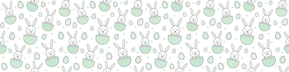 Easter pattern with bunnies and eggs. Banner. Vector