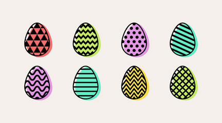 Colourful Easter eggs. Collection of icons. Vector