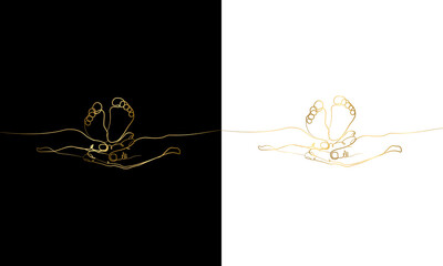 Mother Holding a Baby Print, Printable Nursery Gold Line Art, Mother and Baby Wall Gold Line Art, Minimal Gold Line Art, Mother and Child Line Drawing, Set Holding Baby Feet Gold Line Art, Printable 
