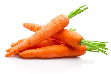 Poster Fresh carrots isolated on white background © Hyrma