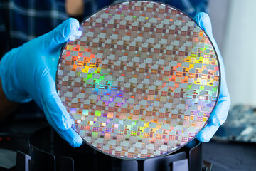 Silicon wafer for manufacturing semiconductor of integrated circuit. - obrazy, fototapety, plakaty