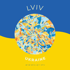 Lviv, Ukraine, patriotic map print template