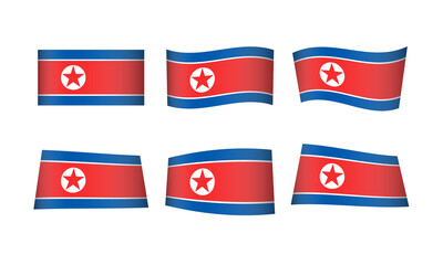 North Korea Flag Korean Flags National Symbol Banner Icon Vector Set Waving Stickers Wavy Wave Asia Asian Pyongyang Country State Day Emblem Realistic Flag Independence 3D Star Badge Kim Jong Un