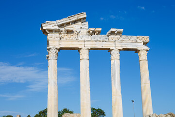 Temple of Apollo in the ancient city in Side, Turkey. Ruins of a Roman city.