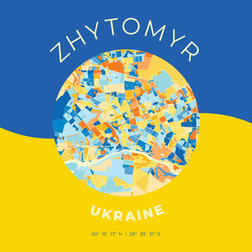 Zhytomyr, Ukraine, patriotic map print template