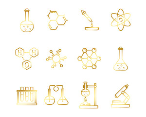 Chemistry set flat icons. Pictogram for web. Line stroke. Science symbols isolated on white background. Vector eps10