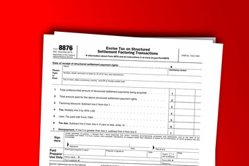 Fototapeta premium Form 8876 documentation published IRS USA 01.22.2014. American tax document on colored