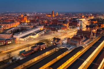 Obraz premium Railway station in Gdansk at dusk. Poland