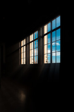 window with sky in a dark room
