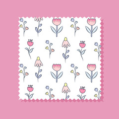 Cute flowering children vector pattern in Scandinavian style on a white background. Charming flowers for kids, textiles, decor, interior, print, wrappers, postcards
