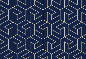Photo sur Plexiglas Or bleu Motif géométrique abstrait avec des rayures, des lignes. Fond vectorielle continue. Ornement or et bleu foncé. Conception graphique en treillis simple