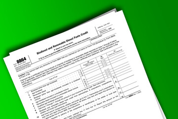 Form 8864 documentation published IRS USA 01.17.2020. American tax document on colored - obrazy, fototapety, plakaty