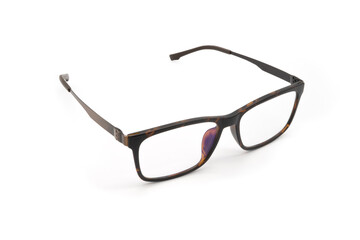 computer glasses with blue light protection coating on white background