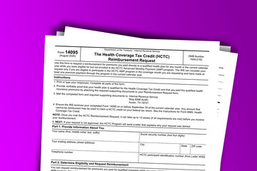 Fototapeta premium Form 14095 documentation published IRS USA 08.24.2020. American tax document on colored