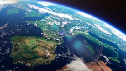 Cinematic space view of Europe, realistic planet Earth rotation in cosmos