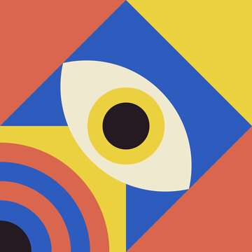 Bauhaus eye pattern geometry background vector decorative illustration Abstract minimalist modular flat art template