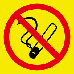 no smoking sign and highway traffic sign symbol on the road, on a yellow background. simple vector illustration