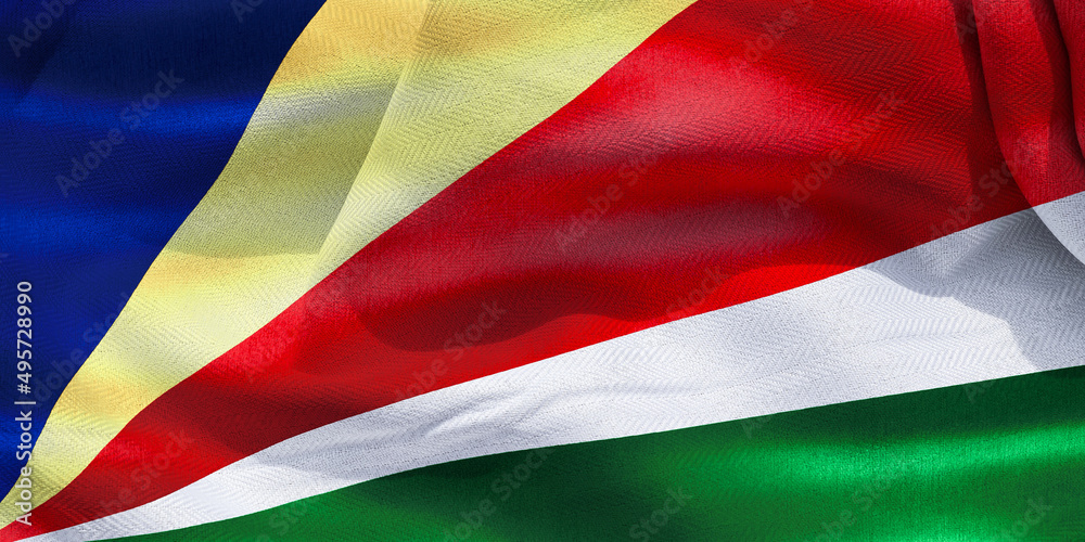 Sticker 3D illustration of the realistic waving fabric flag of Seychelles - background, wallpaper