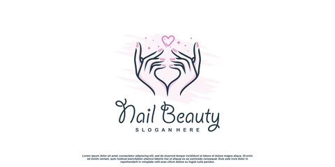 Nail beauty logo design with creative element style for fashion Premium Vector