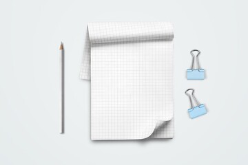 Square notepad with pen. Minimal workspace mockup. School concept with copyspace.