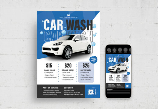 Blue Car Wash Flyer Poster Layout