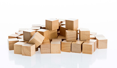 Stacks of wood blocks on white background