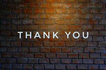 Thank You handwritten inscription. Hand drawn lettering. Thank You calligraphy. Thank you card. Vector illustration. on brick wall