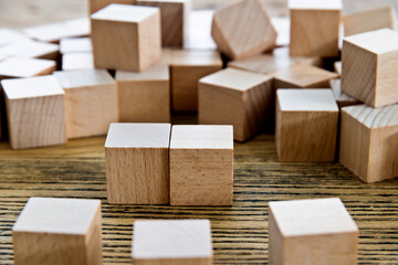 Stacks of wood blocks on the table